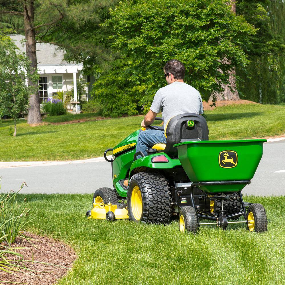 John Deere 175 lb Tow-Behind Broadcast Spreader, Rustproof Poly Hopper, Universal Fit