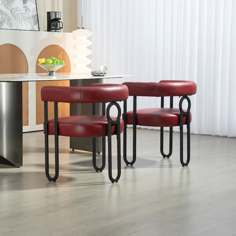Set of 2 Contemporary PU Fabric Upholstered Barrel Accent Chairs - Stylish Dining and Living Room Armchairs