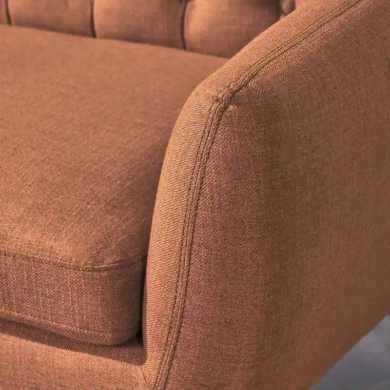 Mid Century Tufted Sofa with Cushioned Seat and Wooden Legs