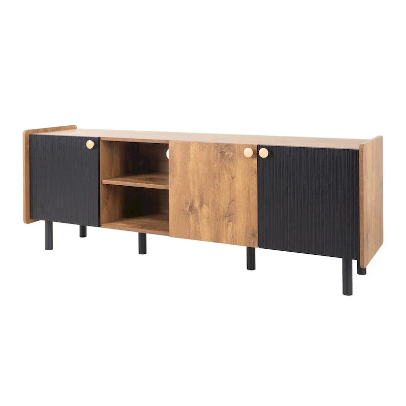 Mid-Century Modern TV Stand with 3 Cabinets - Media Console for TVs up to 70 inches, Stylish Entertainment Center with Storage for Living Room