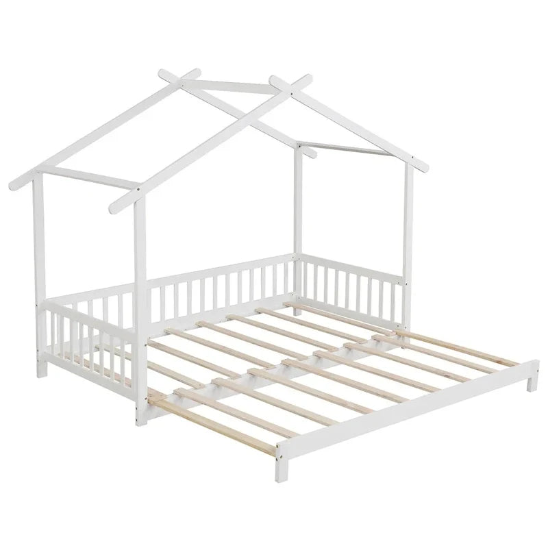 Gymax Twin to King Wooden House Bed Daybed with Safety Rails & Customizable Design