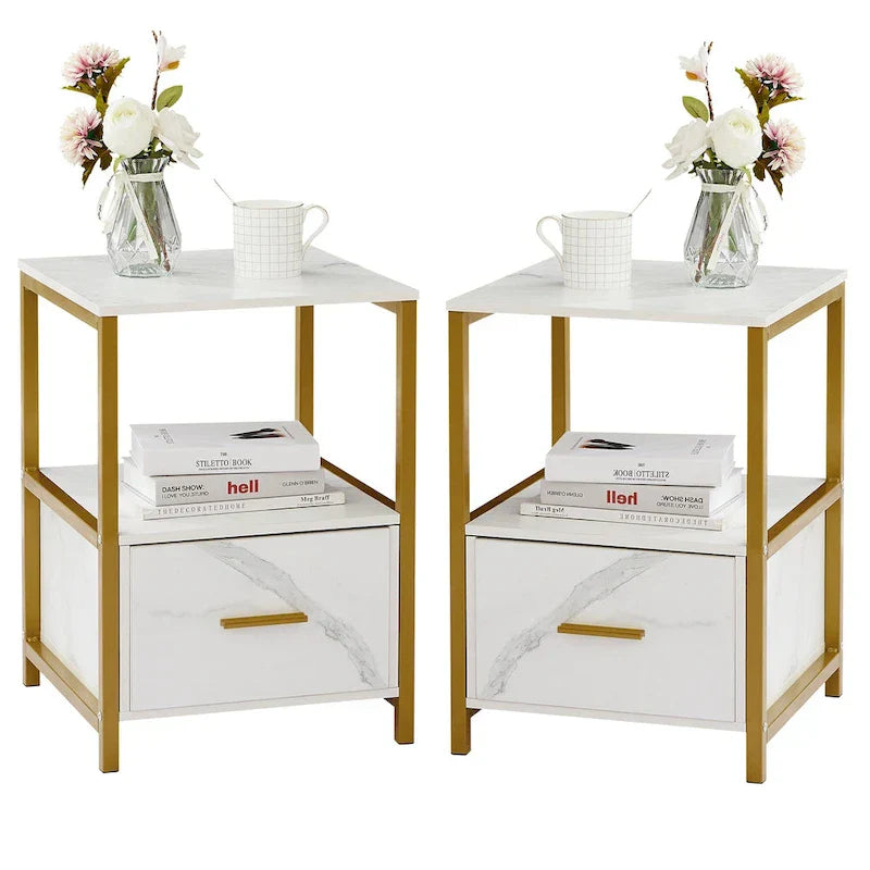 Javlergo Set of 2 Modern Square 1-Drawer Nightstands - Stylish End Tables for Bedroom and Living Room