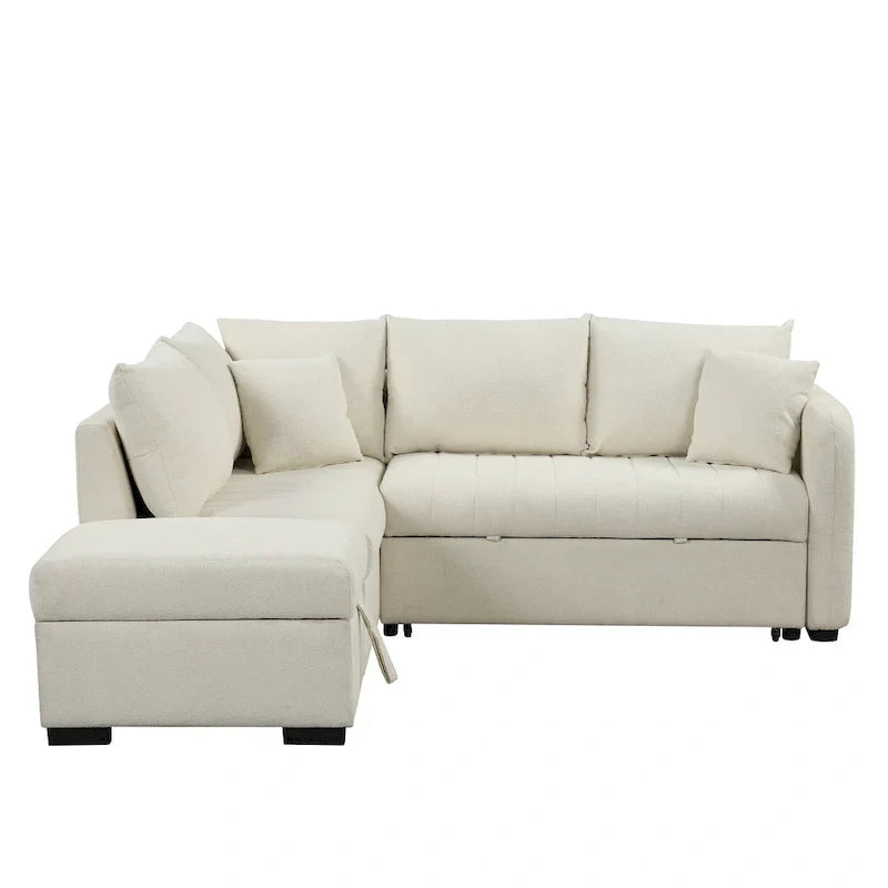 Sectional Sofa Bed with Storage Ottoman USB Ports and Pull Out Design