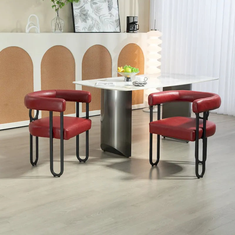 Set of 2 Contemporary PU Fabric Upholstered Barrel Accent Chairs - Stylish Dining and Living Room Armchairs