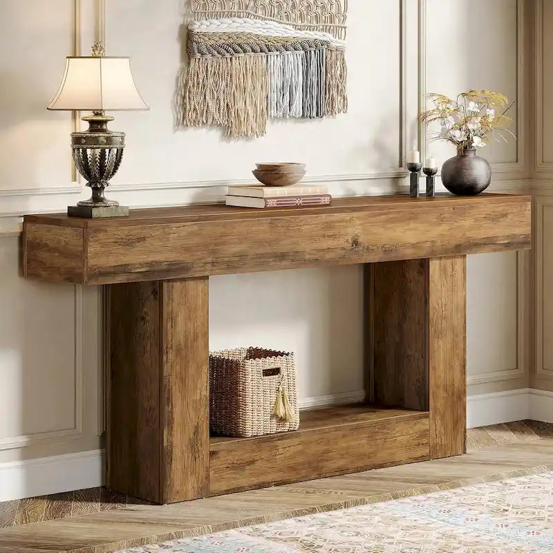 Rustic 2-Tier Entryway Table for Living Room, Hallway, and Foyer