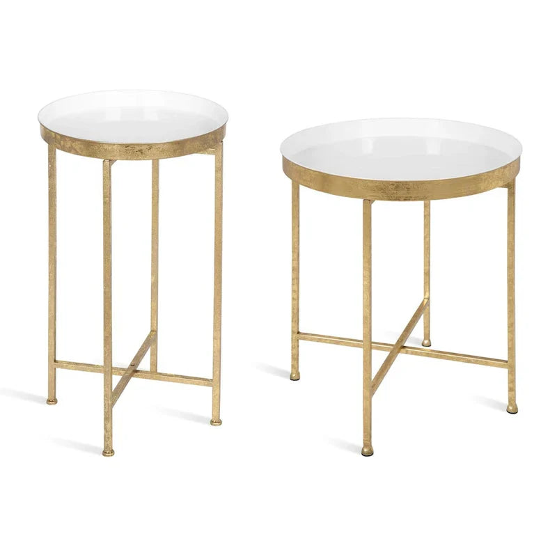 Kate and Laurel Celia Round Metal Folding Accent Table with Tray