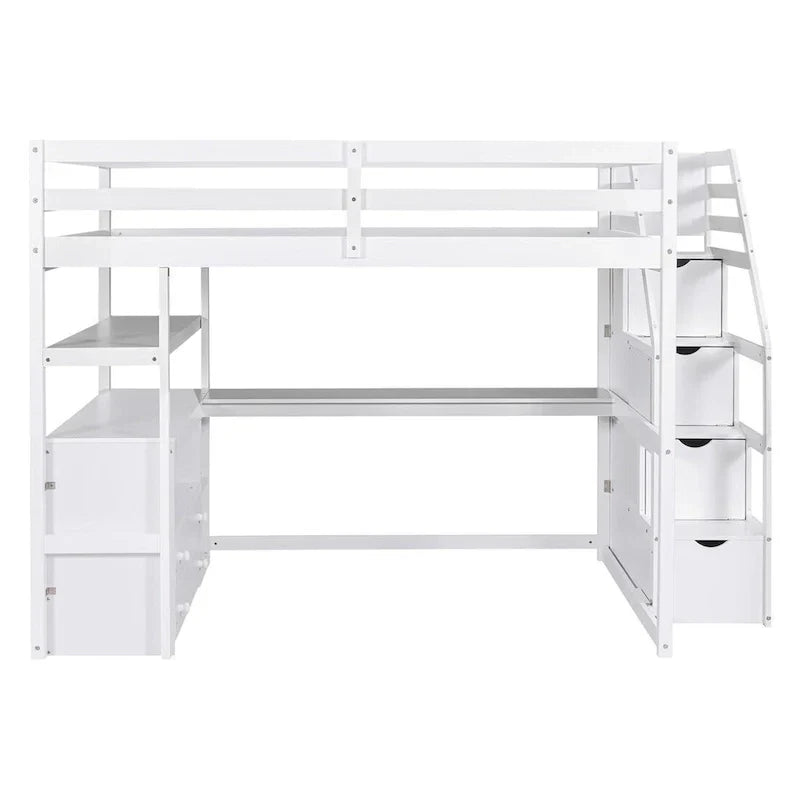 Merax Loft Bed with Integrated Desk and Storage Shelves