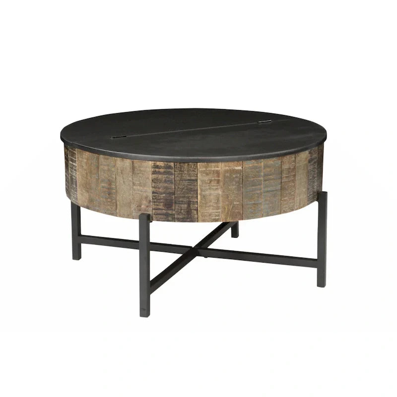 Rustic Vintage Round Coffee Table with Storage