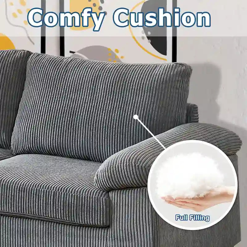 HOOOWOOO Reversible Corduroy Chaise Sofa with Wide Armrests and Ottoman for Living Room