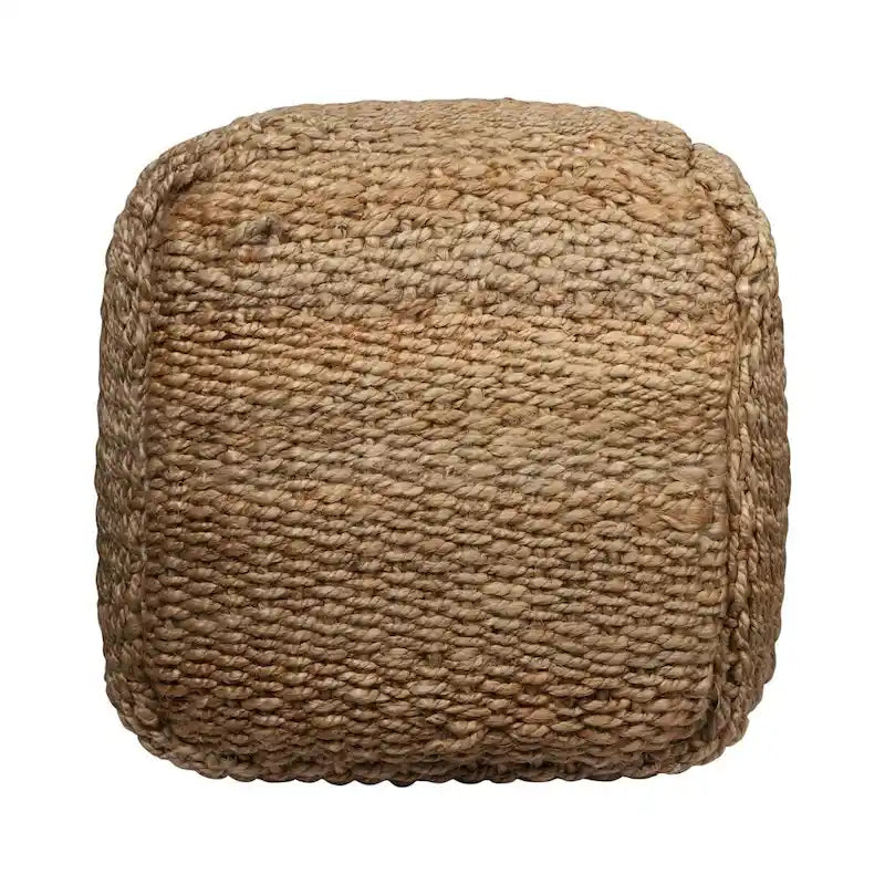 HomeRoots 18-Inch Natural Jute Woven Cube Pouf Ottoman