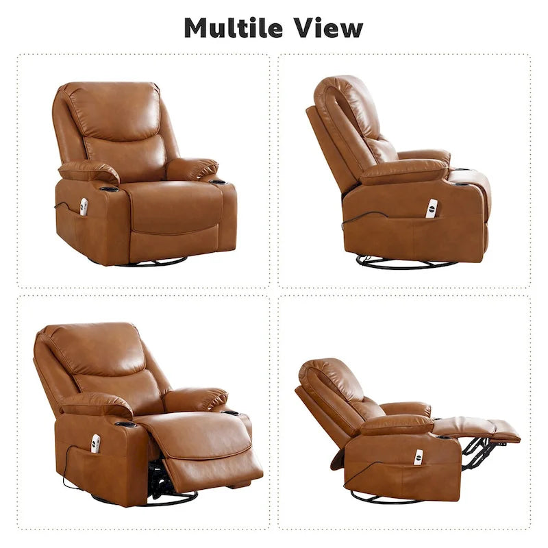 HOMYKA 34.2-Inch Wide Faux Leather Swivel Rocking Power Recliner Chair with USB Charging Port