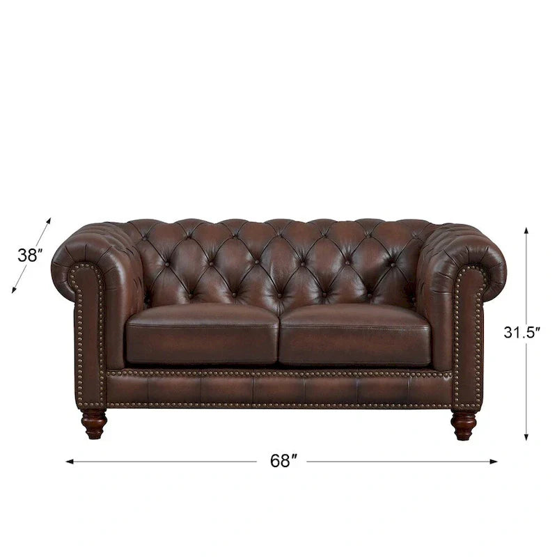 Hydeline Alton Bay Top Grain Leather Chesterfield Sofa and Loveseat Set