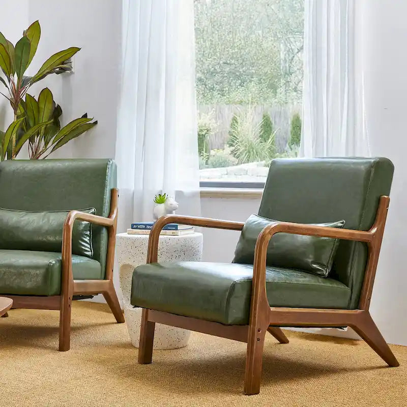 Glitzhome Set of 2 Mid-Century Modern PU Leather Accent Chairs - 30.75H with Cushions (25.75W x 33.75D)