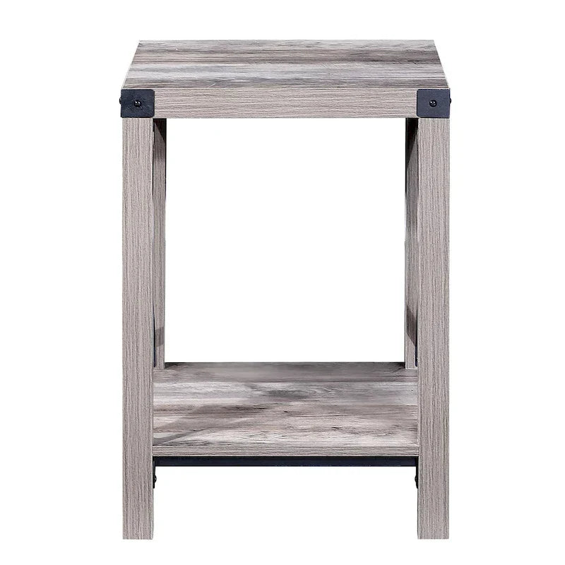 Ledel Rustic Farmhouse Accent End Table with Storage Shelf
