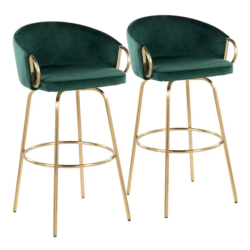Set of 2 Lumisource Claire 30" Fixed-Height Bar Stools - Gold Metal - Dimensions: 19.5"L x 21"W x 38.25"H