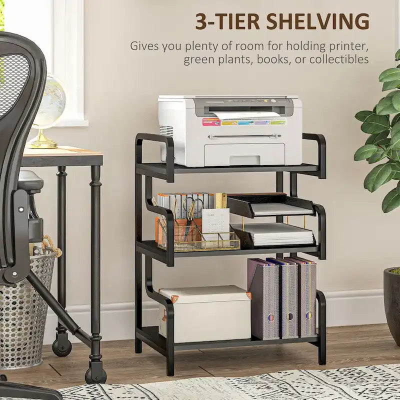 HOMCOM Industrial 3-Tier Printer Stand with Storage - Versatile Metal Rack for Home Office