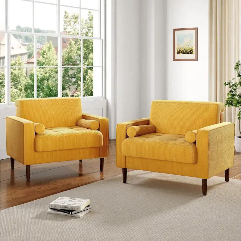 Set of 2 Modern Wide Armchairs in Corduroy - Accent Chairs