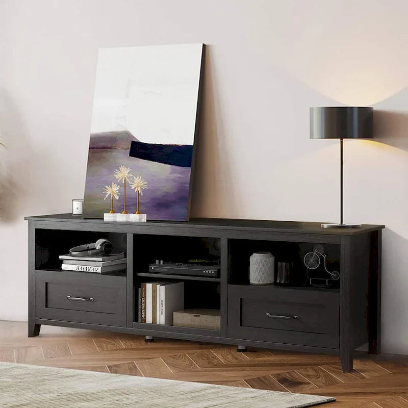 Rustic Farmhouse TV Stand Entertainment Center with Storage Cabinets - Easy Assembly for Living Room - Medium Size