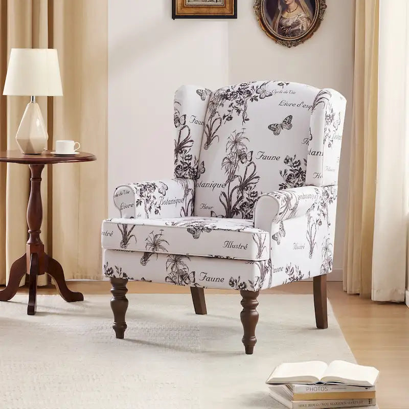 Set of 2 Accent Armchairs with Turned Legs in Blue, Beige, and Grey