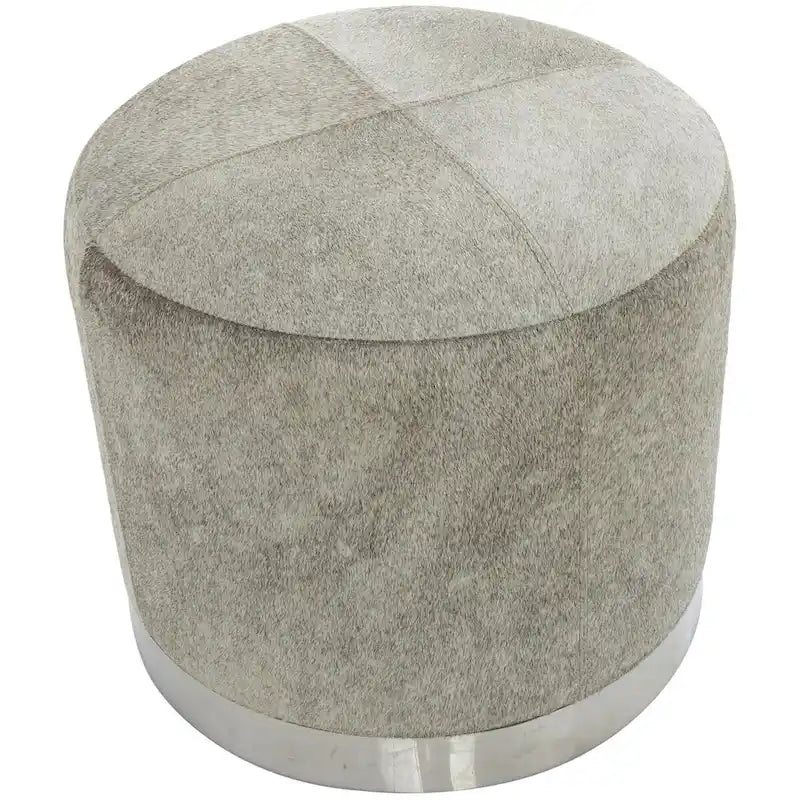 Gray Leather Patchwork Living Room Stool with Silver Metal Base - Roche River Decor