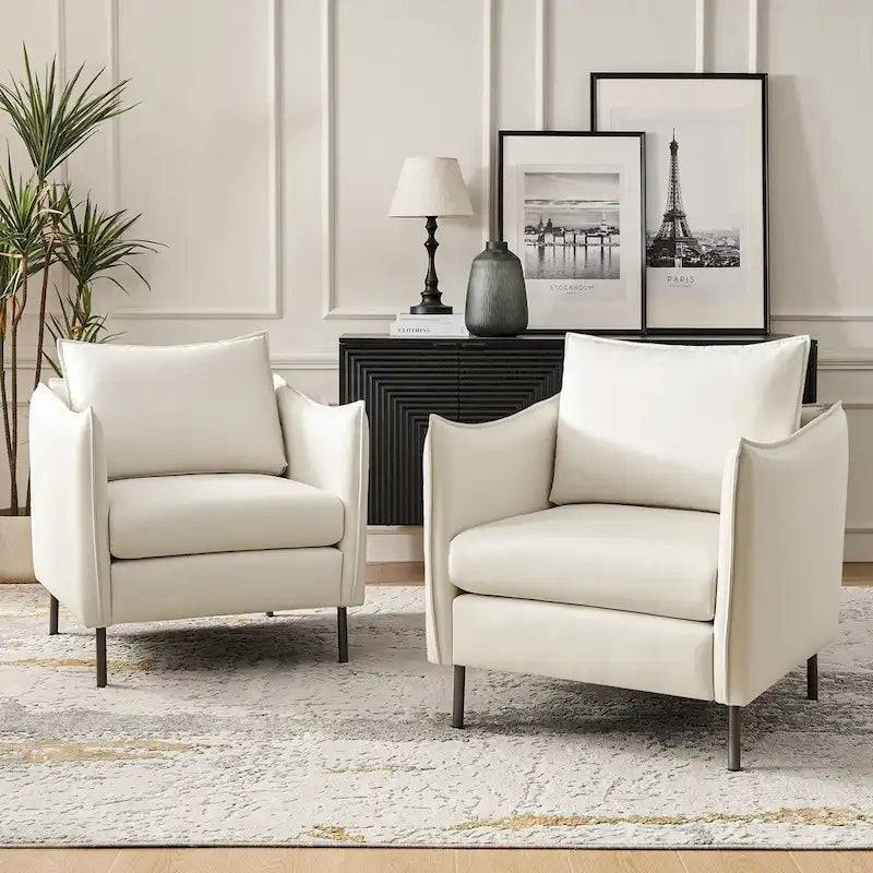 Set of 2 Christopher Modern Armchairs with Anti-Scratch Fabric and Black Metal Legs by HULALA HOME