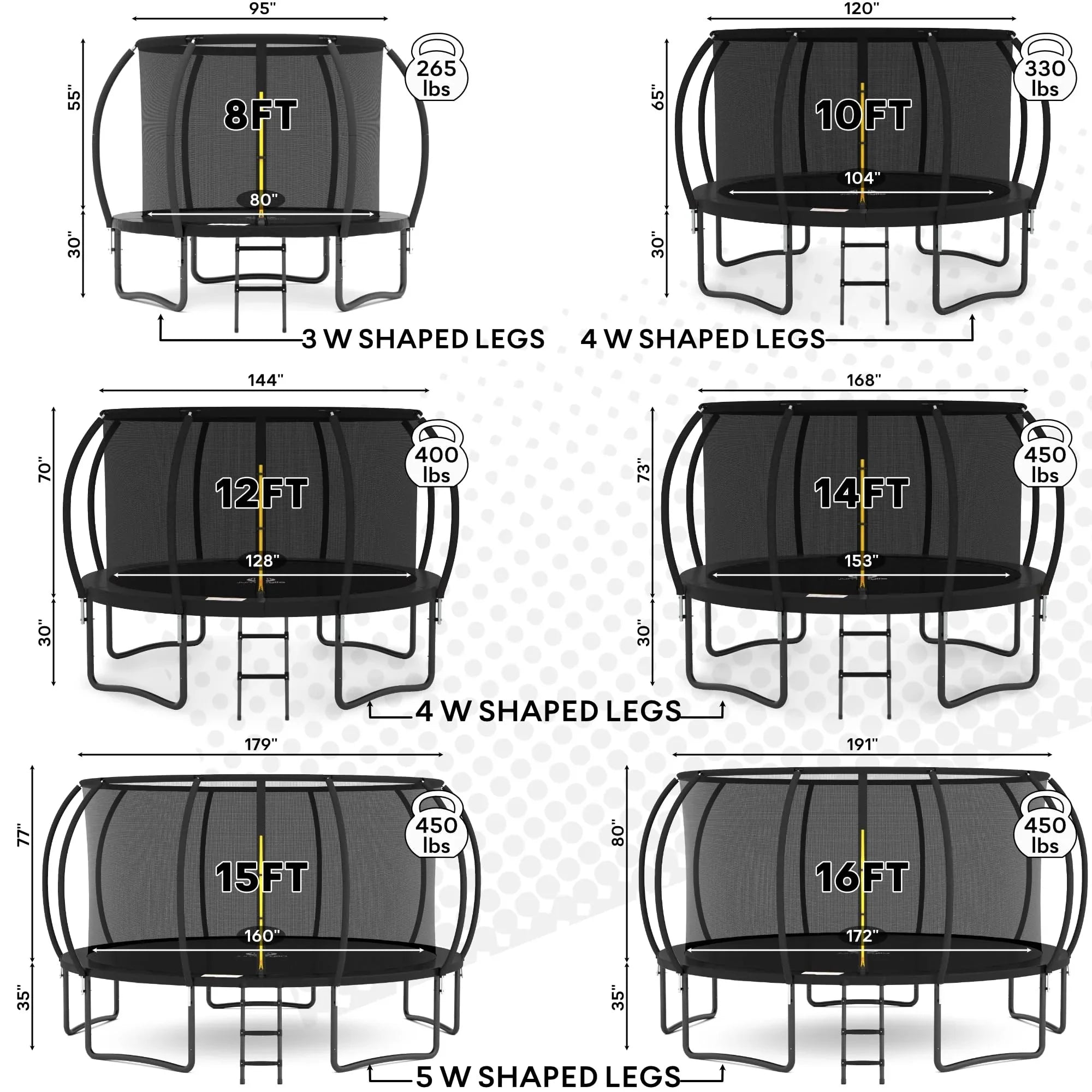 JUMPZYLLA 8FT Trampoline Outdoor with Enclosure for Kids