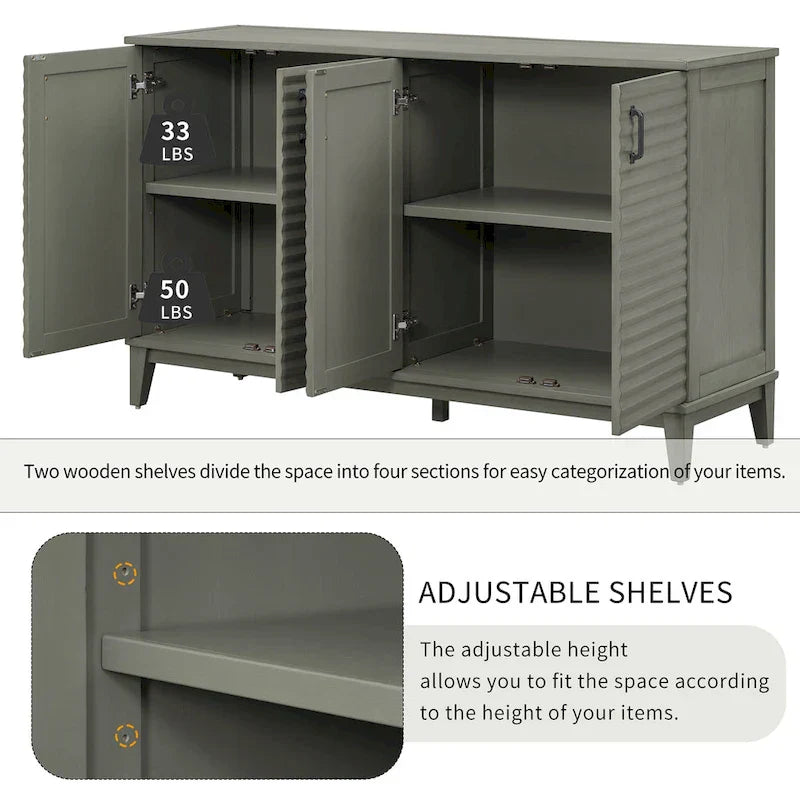 Large 4-Door Sideboard Buffet with Adjustable Shelves for Ample Storage