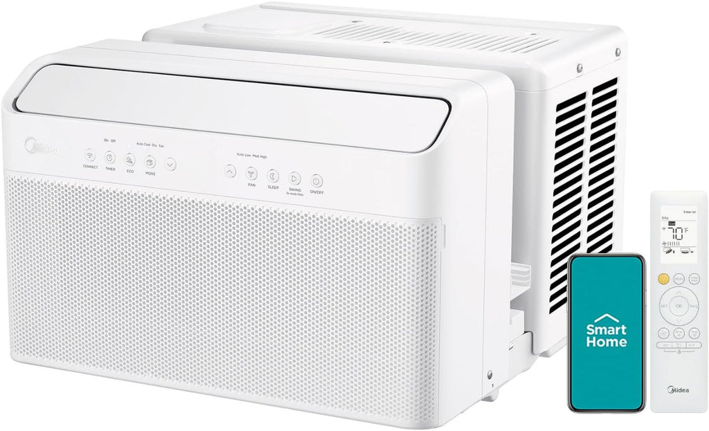 8,000 BTU U-Shaped Smart Inverter Air Conditioner – Cools up to 350 Sq. Ft., Ultra Quiet with Open Window Flexibility, Compatible with Alexa, 35% Energy Savings, Remote Control (Renewed)