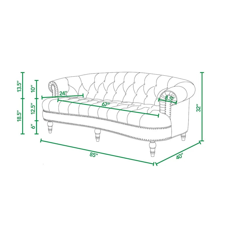 La Rosa 84 Mid-Century Modern Velvet Upholstered Chesterfield Tufted Sofa