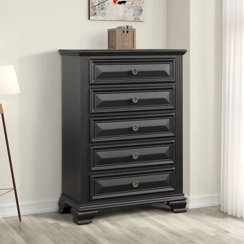 Roundhill Furniture Renova Vintage Black Wooden Bedroom Collection