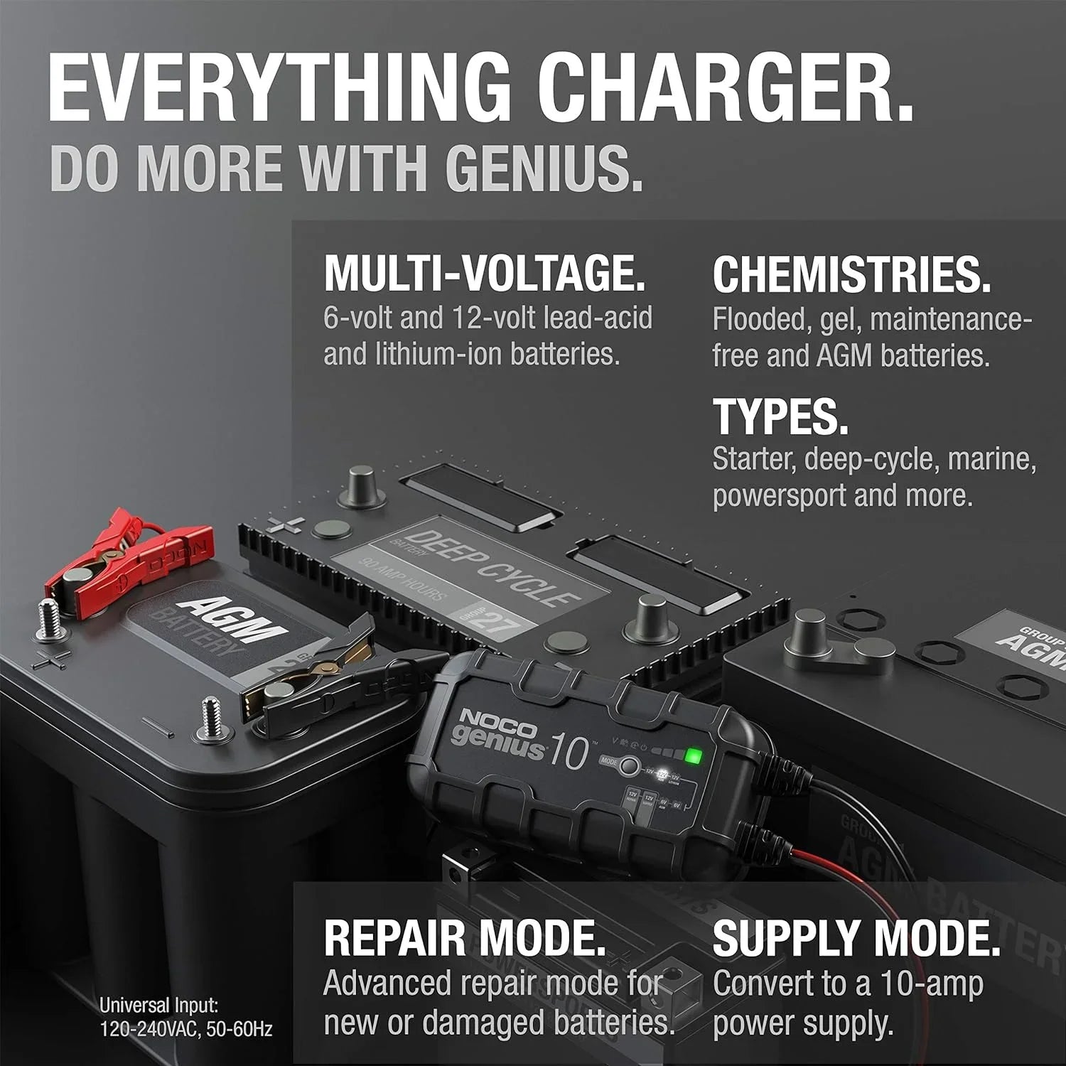 NOCO GENIUS10: 10A 6V/12V Smart Battery Charger, Maintainer and Desulfator