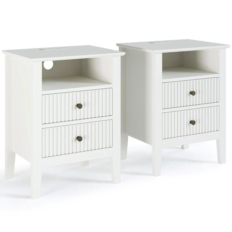 Set of 2 Nightstands with 2 Drawers and Built-in Charging Station