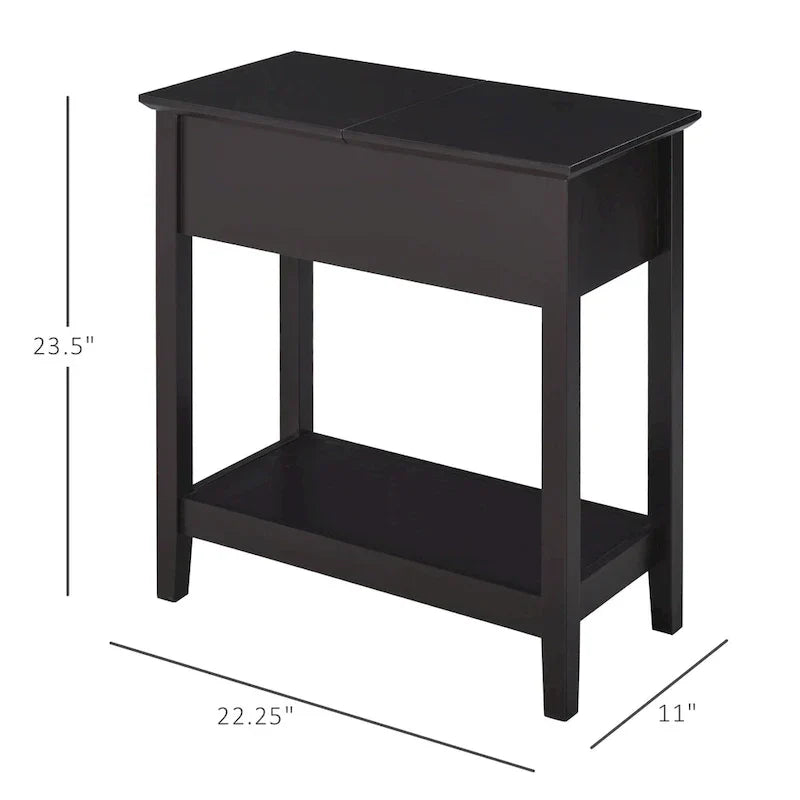 HOMCOM Flip Top End Side Table with Cabinet and Bottom Shelf – Stylish Storage Solution for Bedroom
