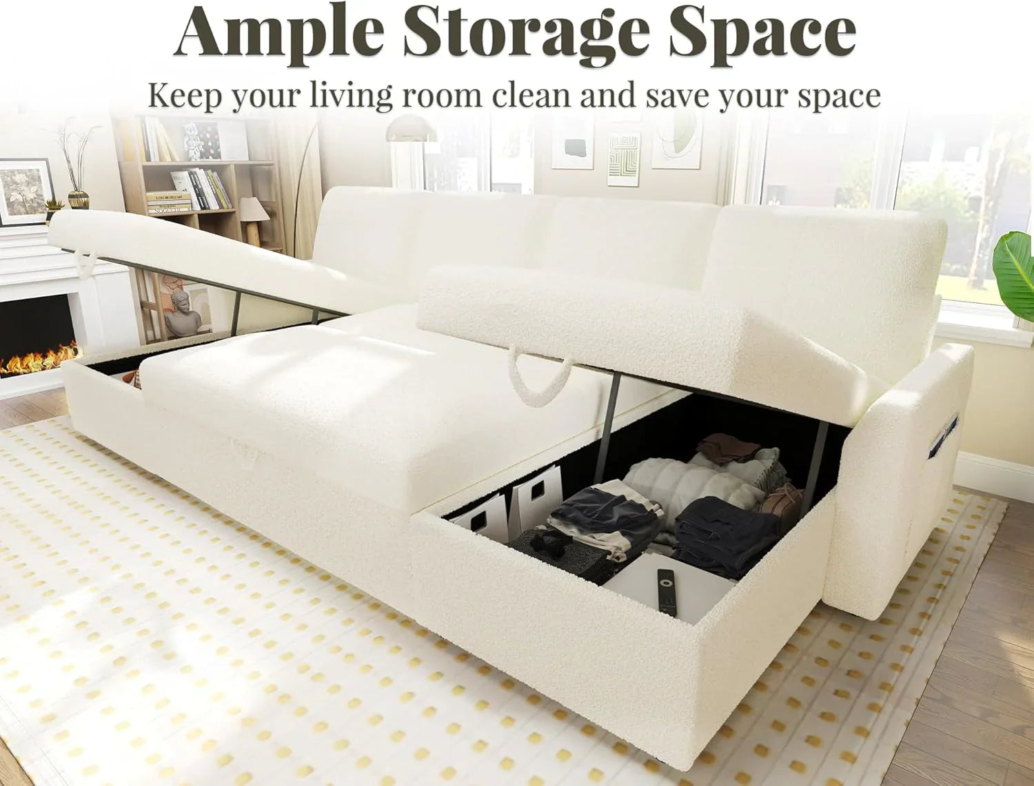 VanAcc Sofa Bed, Sleeper Sofa with Storage Chaise 2 in 1 Pull Out Couch Living Room