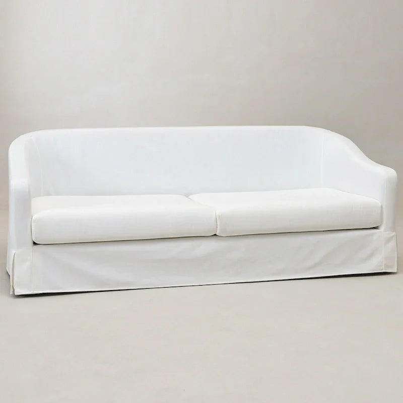 KINWELL 90W Linen Slipcovered 3-Seater Sofa with Skirt and 4 Pillows