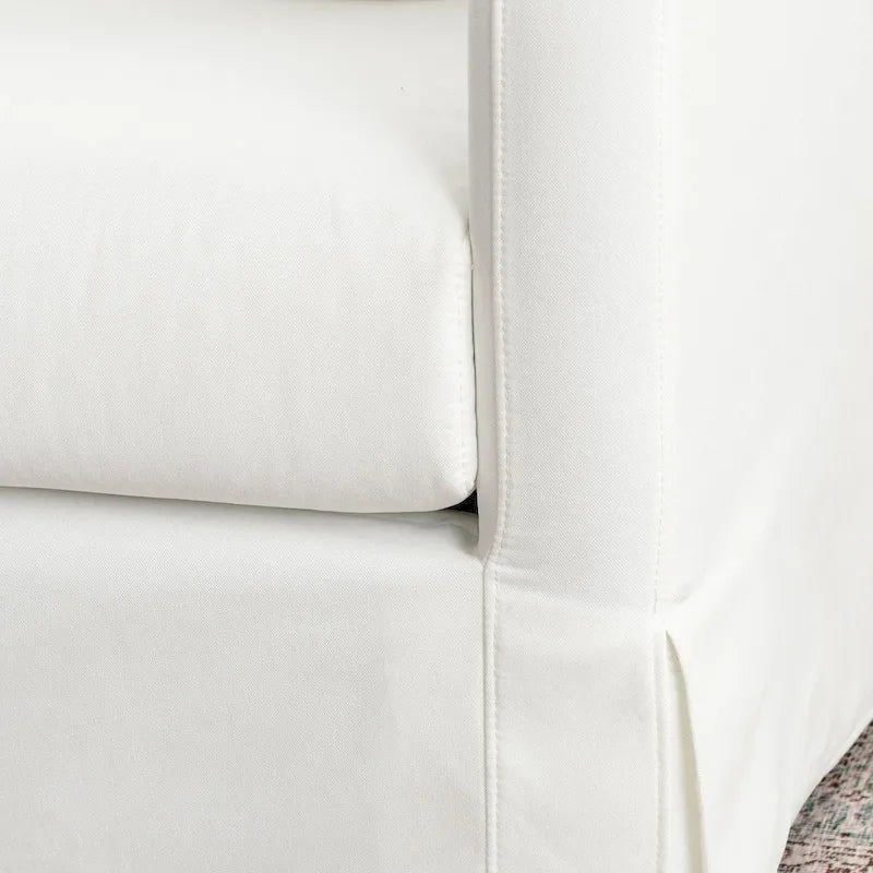 KINWELL 90W Linen Slipcovered 3-Seater Sofa with Skirt and 4 Pillows