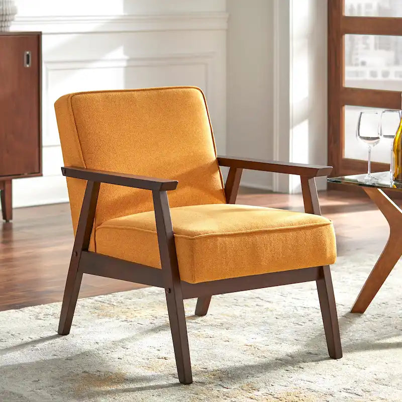 Mid Century Accent Lounge Chair with Cushioned Seat and Wooden Frame