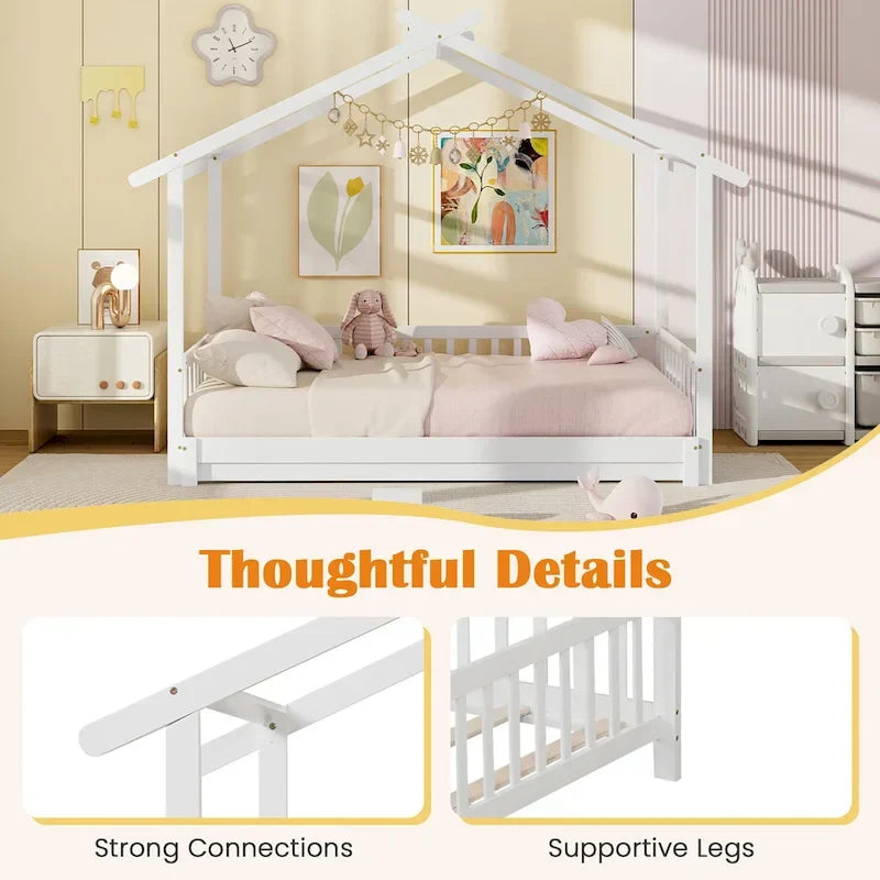 Gymax Twin to King Wooden House Bed Daybed with Safety Rails & Customizable Design
