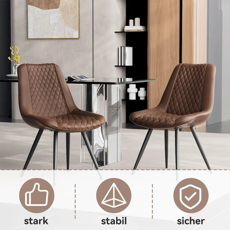 Set of 2 Leather Dining Chairs with Metal Legs