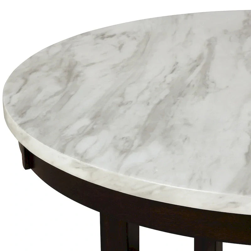 Kate 47-Inch Round Dining Table with Faux Marble Surface in White and Brown