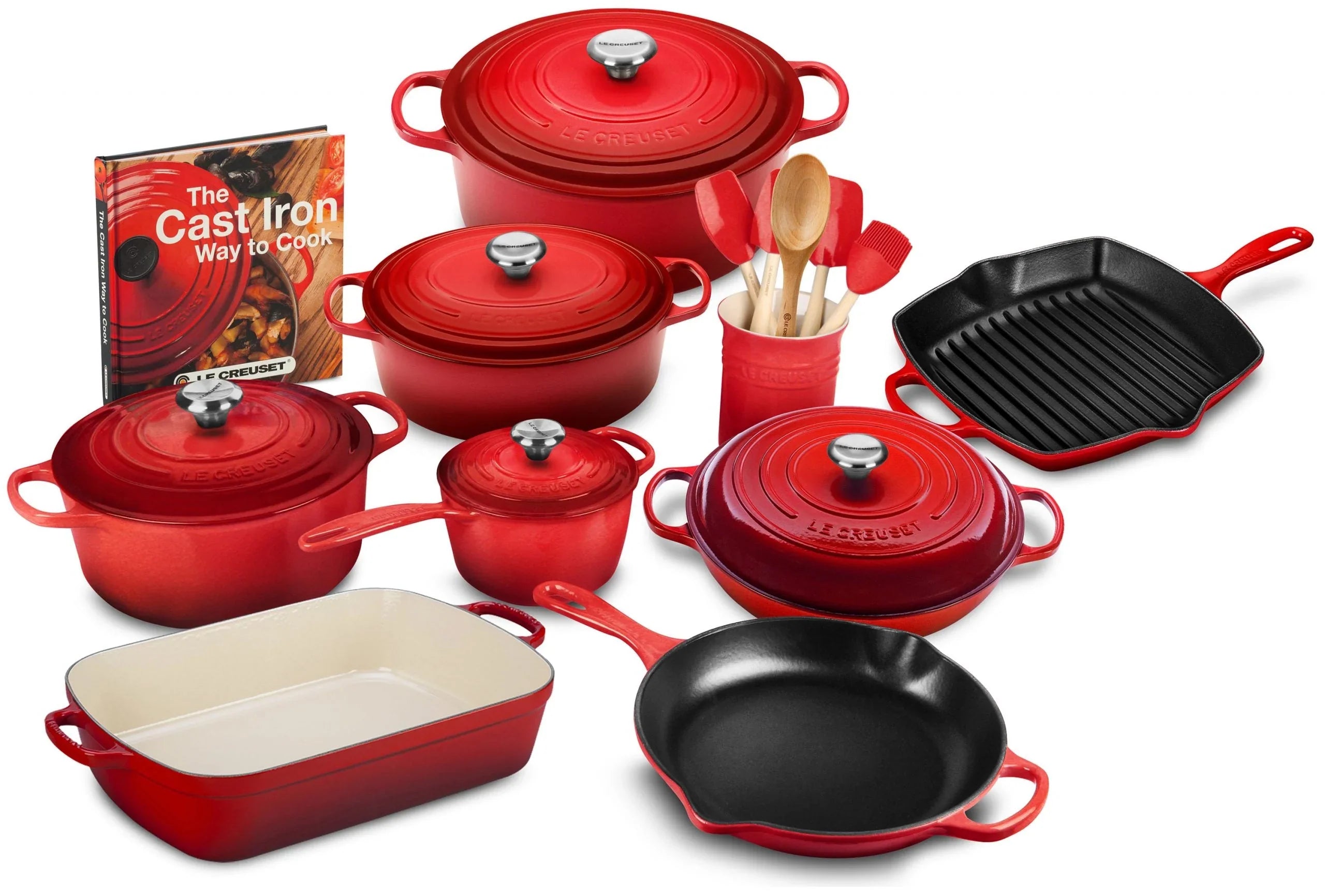 20-piece Signature Cast Iron Cookware Set,10.25′′ Skillet,1.75-quart Saucepan with Lid