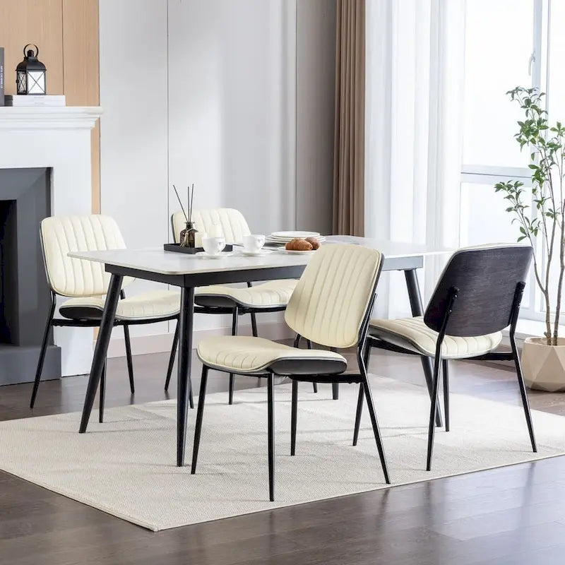 Set of 2 Retro Linen Dining Chairs with Bentwood Backs and Metal Legs