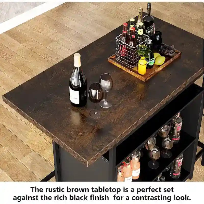 Home Bar Cabinet with Wine Storage Shelves Glass Rack and Footrest