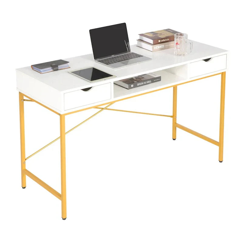 JJS 48" Contemporary Writing Desk with Drawers - Spacious Home Office Computer Workstation with Storage
