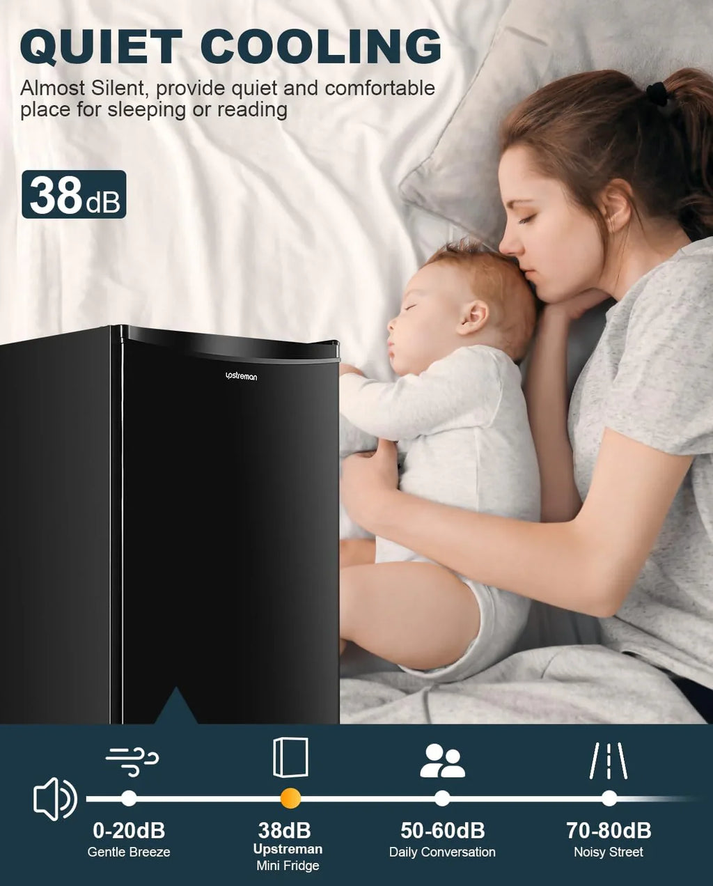 Upstreman 3.2 Cu.Ft Mini Fridge with Freezer, Single Door Mini Fridge, Dorm Fridge, Adjustable Thermostat, Mini Refrigerator for Bedroom, Office, Dorm, Black-BR321