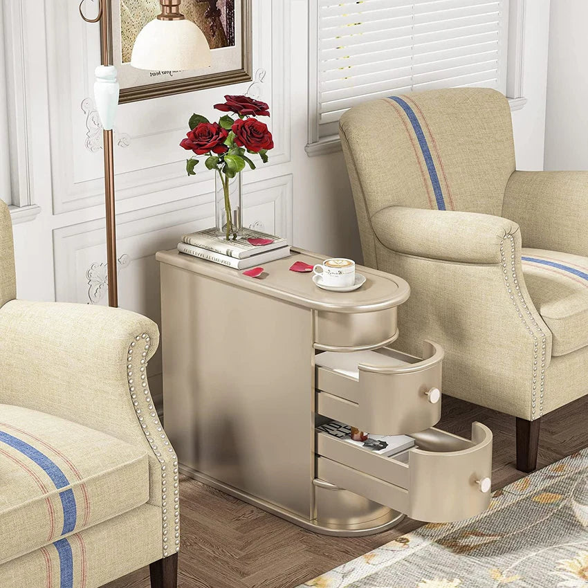 Solid Wood Chairside End Table, Two-Drawer Narrow Side Table Slim