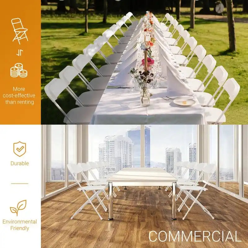 Set of 4 Portable Stackable Plastic Folding Chairs with Steel Frame for Indoor and Outdoor Events
