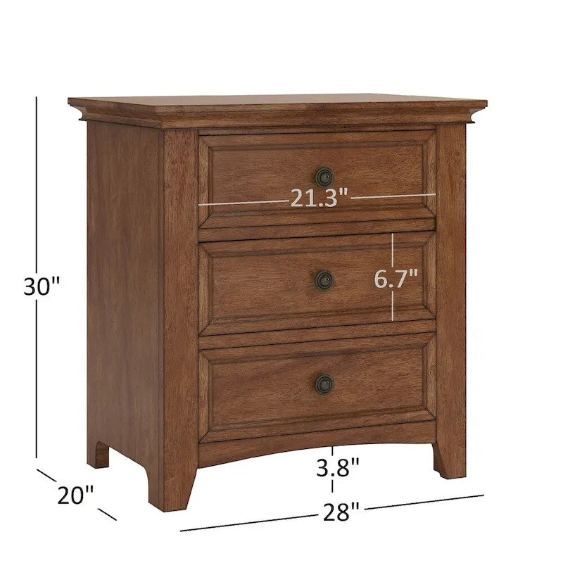 iNSPIRE Q Classic Ediline 3-Drawer Wooden Nightstand with Charging Station