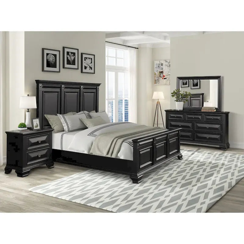 Roundhill Furniture Renova Vintage Black Wooden Bedroom Collection