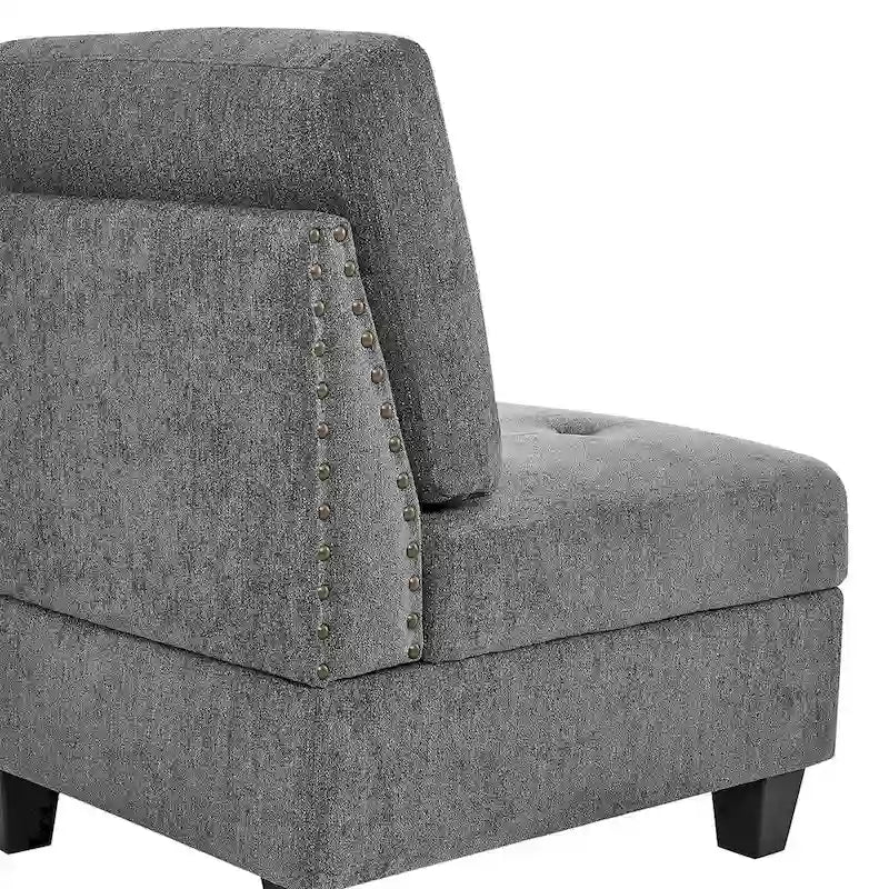 Grey Chenille L-Shaped Modular Sectional Sofa Set with Three Individual Chairs and Three Corner Pieces - Dimensions: 116W x 89.5D x 36.5H